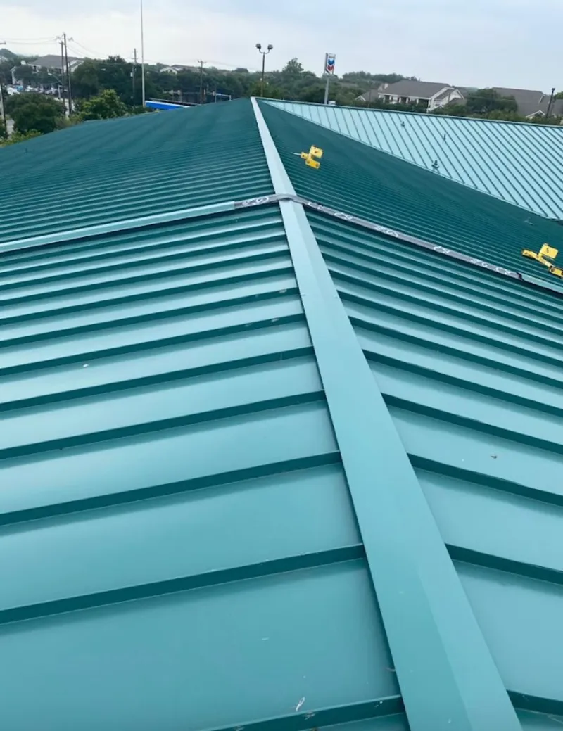 Green commercial metal roof ridge and valley for Metal Roof Repair in Oak Grove